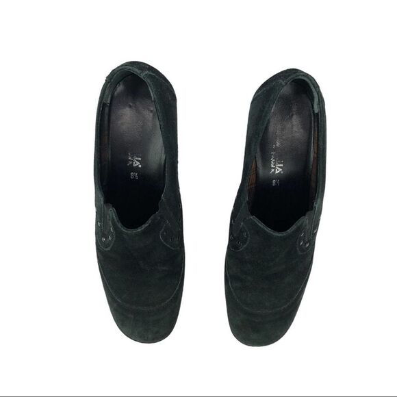 Aquatalia Greenish black Suede Leather Studded Wedge Loafers 8.5 Western - Picture 3 of 12